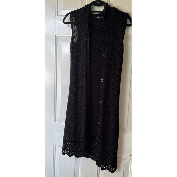 BCBGMaxazria Cardigan Womens Small Black Button Front Sleeveless Knit Sweater - Picture 1 of 6